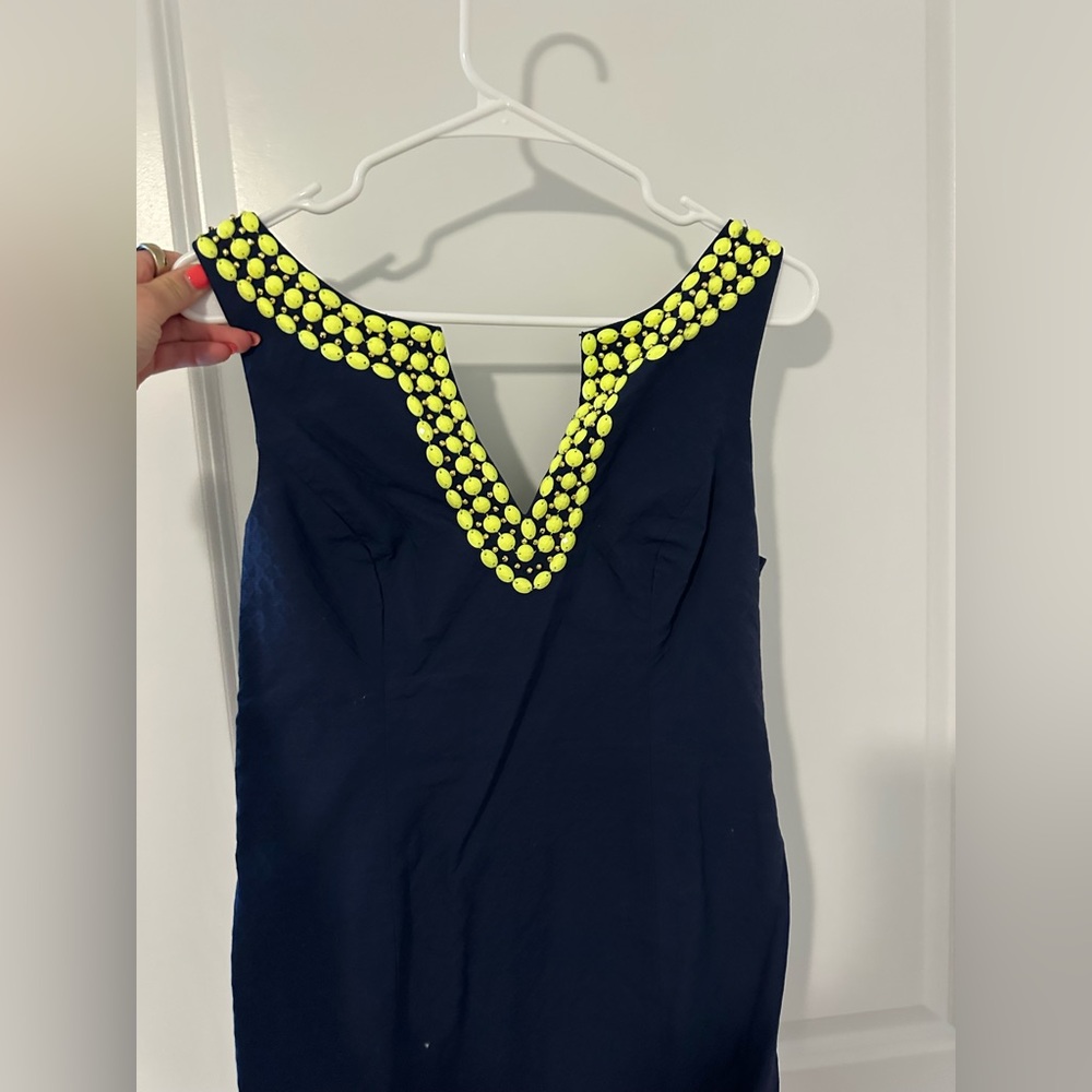 Lilly Pulitzer Navy Dress with Neon Yellow Details